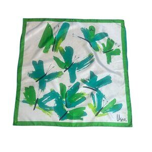 Vera Neumann Vintage Green Butterfly Square Scarf Made In Japan